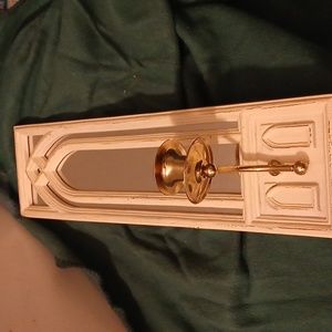 Rustic white wooden sconce with mirror  and gold candle holder free shipping